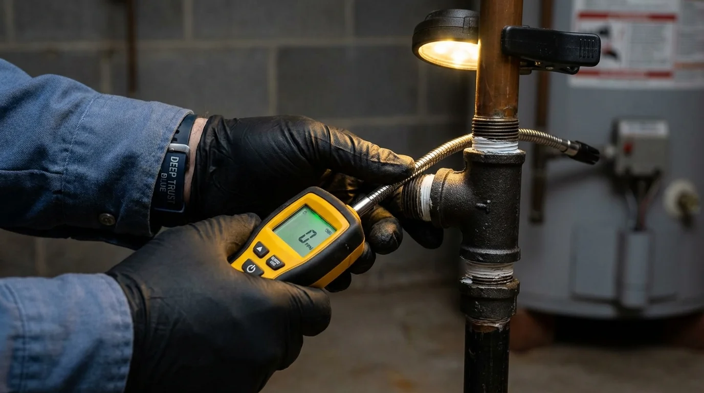 Gas leak detection with electronic sniffer by Johns Plumbing LLC in Lancaster